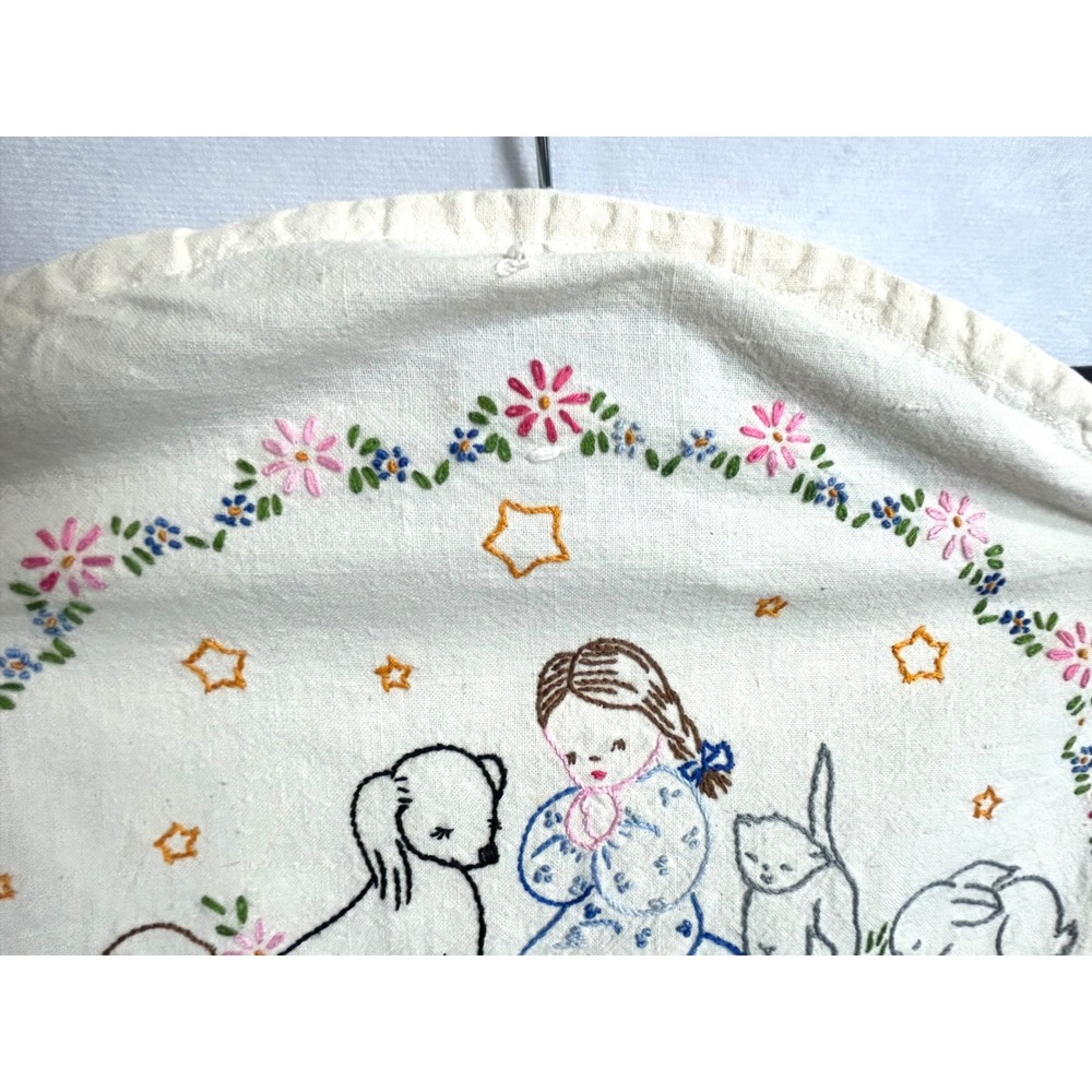 Vintage Hand Embroidered Now I Lay Me Down To Sleep Prayer Wall Hanging Nursery - Picture 8 of 12